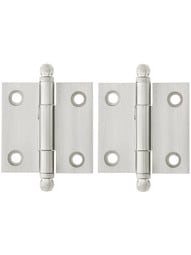 Pair of Solid Brass Ball-Tip Cabinet Hinges - 1 1/2 inch x 1 1/2 inch in Polished Nickel.